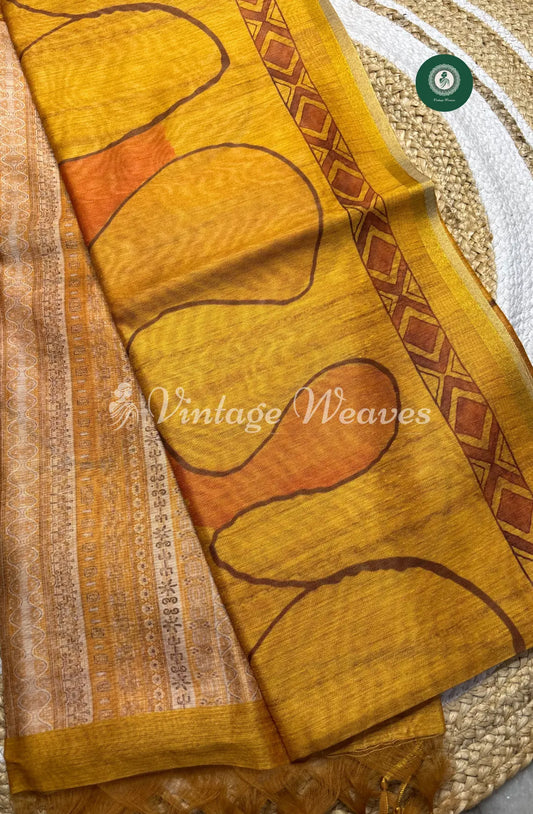 Chanderi Silk Saree With Zari Border-Orange