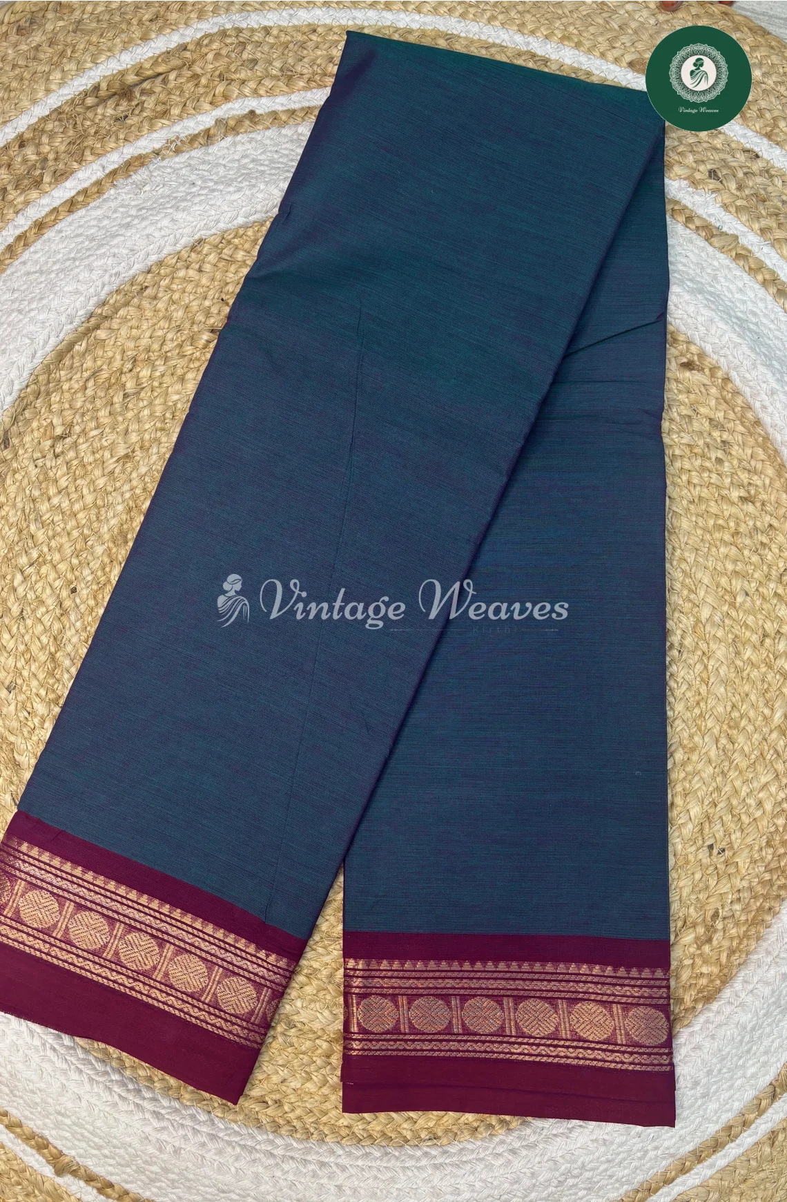 Chettinad Cotton Saree Small Border-Blue