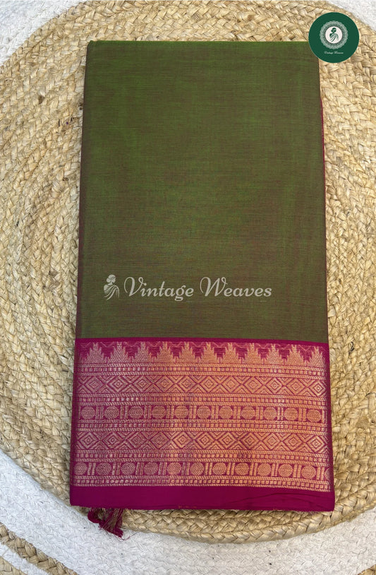 Chettinad Cotton Saree-DarkOlivegreen