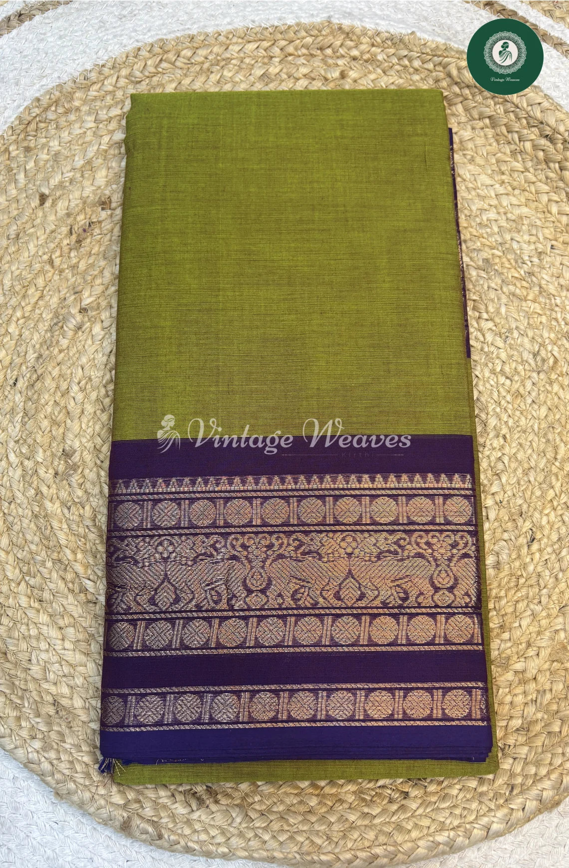 Chettinad Cotton Saree-GreenwithPurple