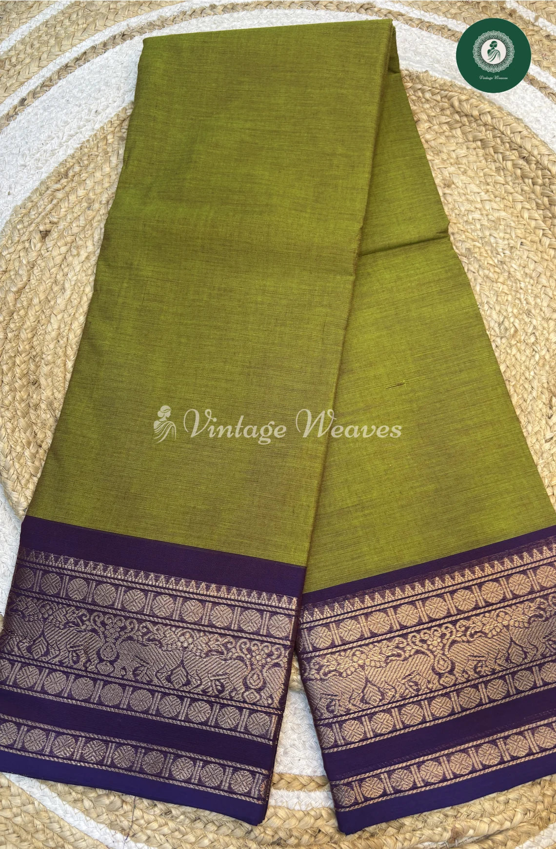 Chettinad Cotton Saree-GreenwithPurple