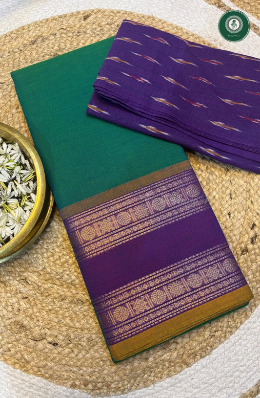 Chettinad Cotton Saree - Ocean Green