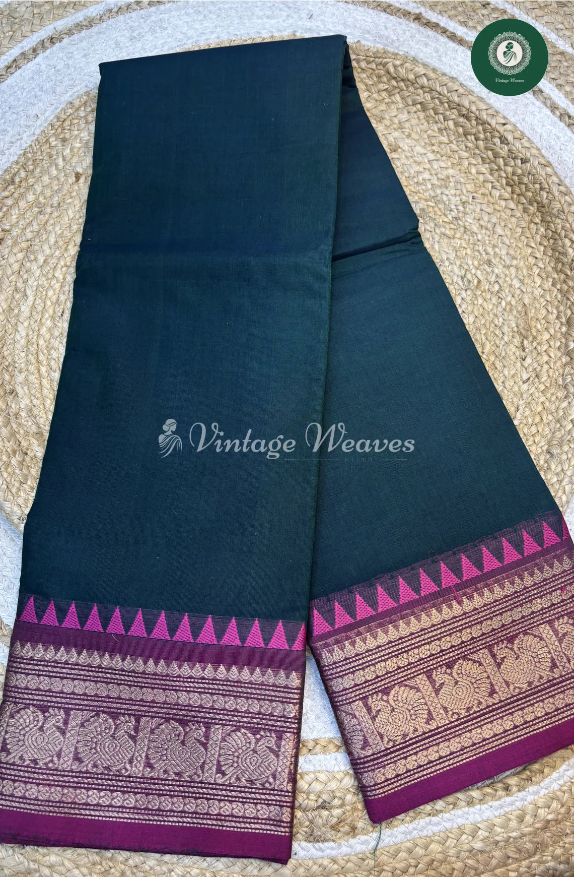 Chettinad Cotton Saree-GreenwithPink_3