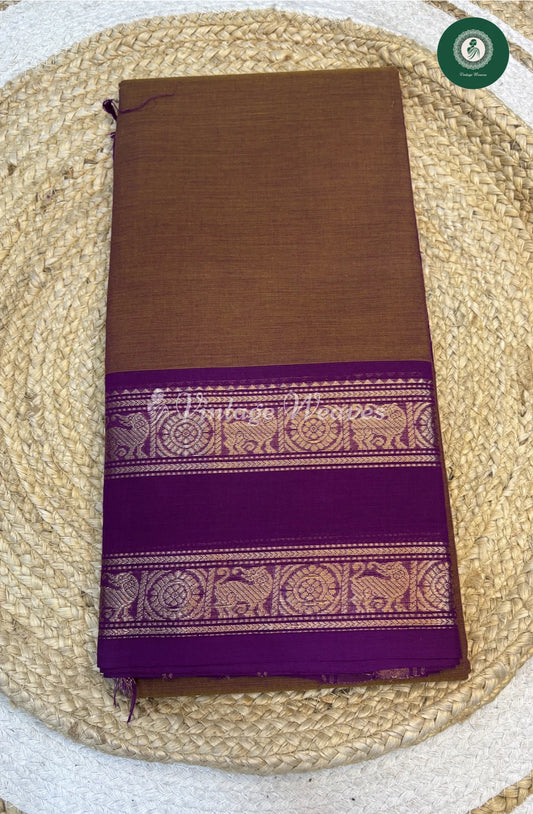Chettinad Cotton Saree-rustbrownwithpurple