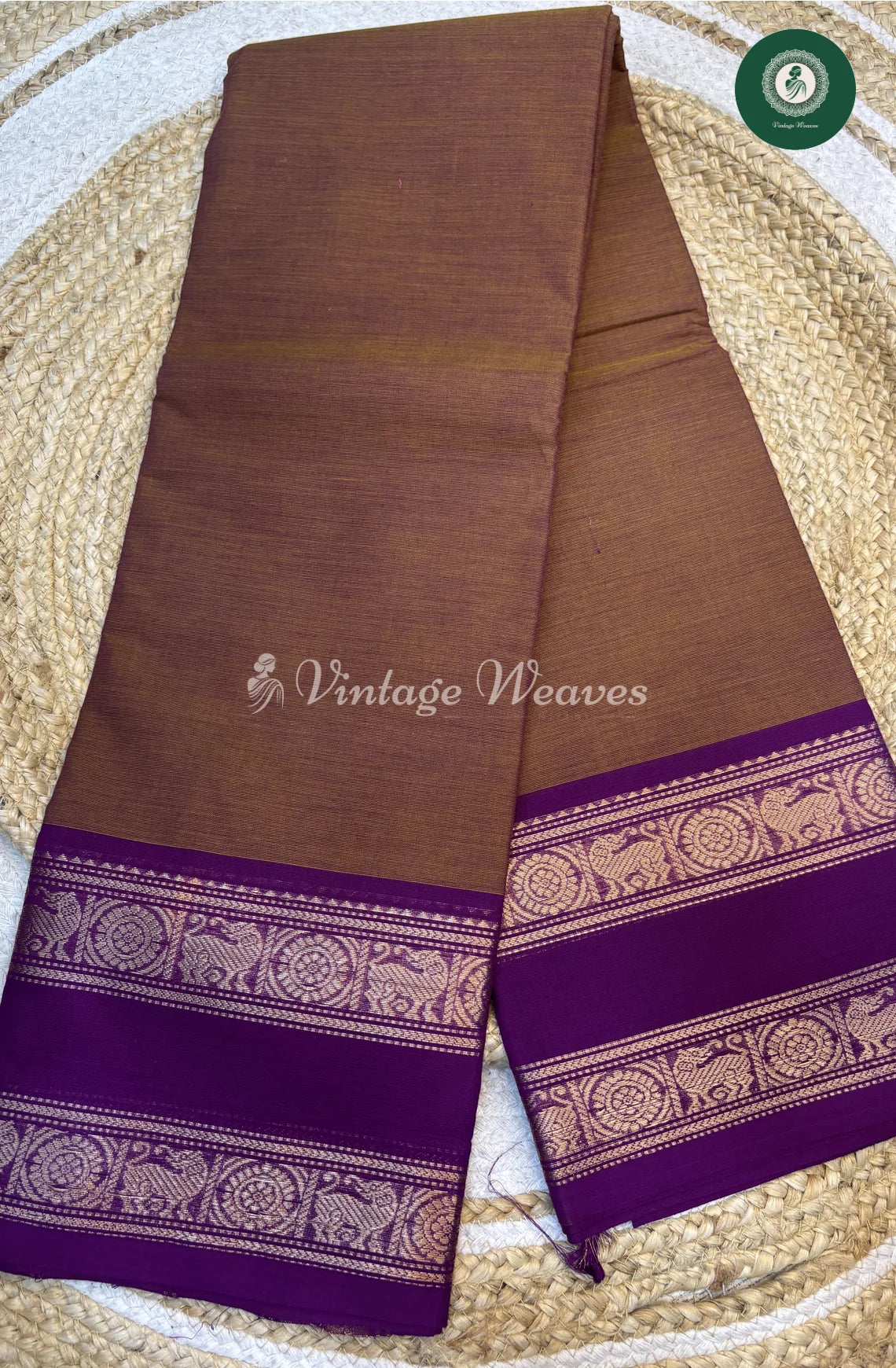 Chettinad Cotton Saree-rustbrownwithpurple