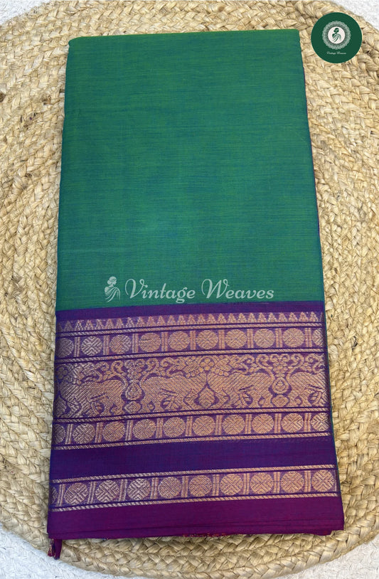 Chettinad Cotton Saree-tealbluewithpurple