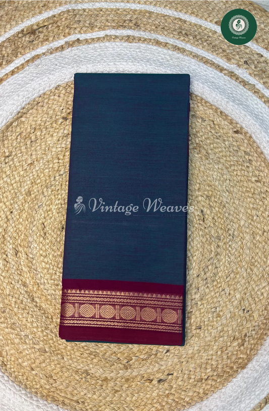 Chettinad Cotton Saree Small Border-Blue