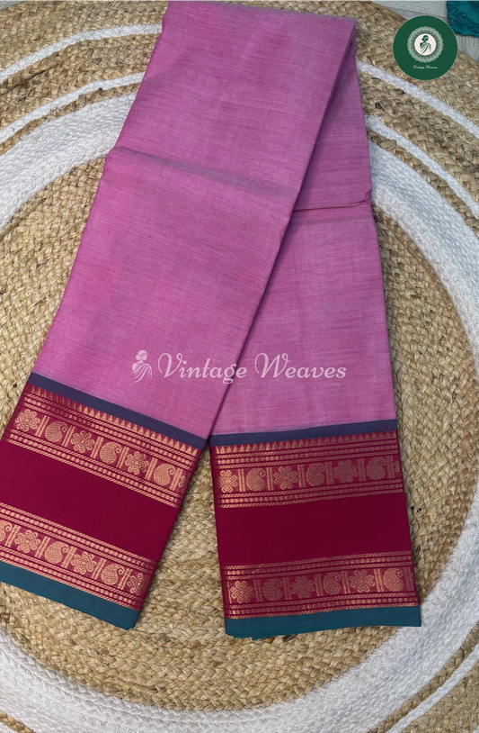 Chettinad Cotton Saree With DoubleBorder-BabyPink_1