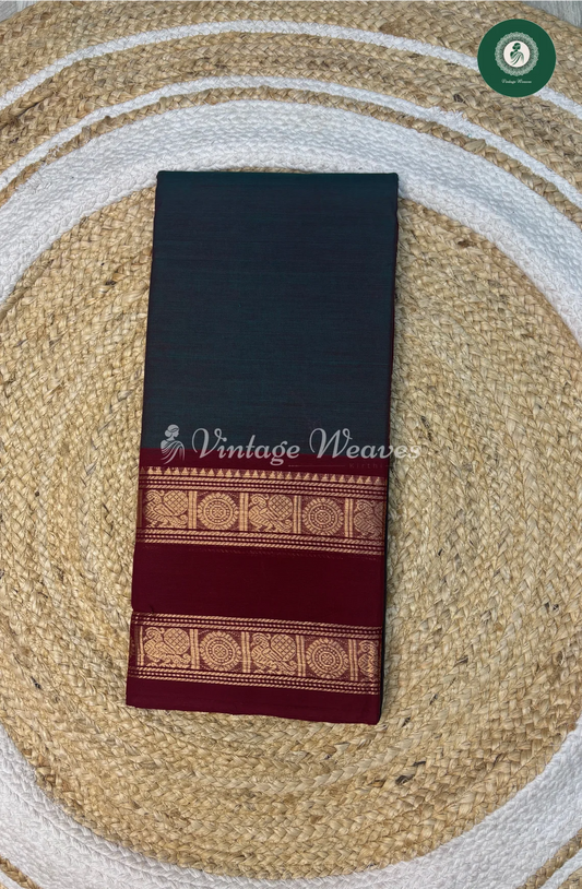 Chettinad Cotton Saree With DoubleBorder-GreyWithMarron