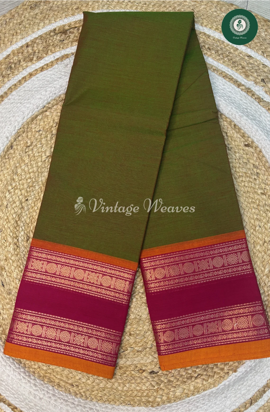 Chettinad Cotton Saree With DoubleBorder-Green
