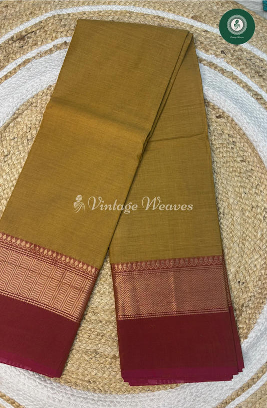 Chettinad Cotton Saree With DoubleBorder-Mustard