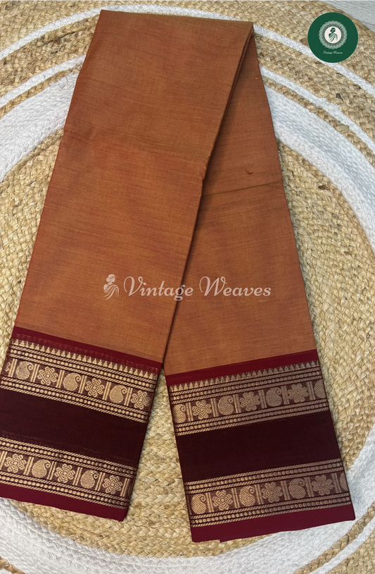 Chettinad Cotton Saree With DoubleBorder-Orange