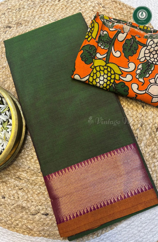 Chettinad Cotton Saree with Tower Border - Green