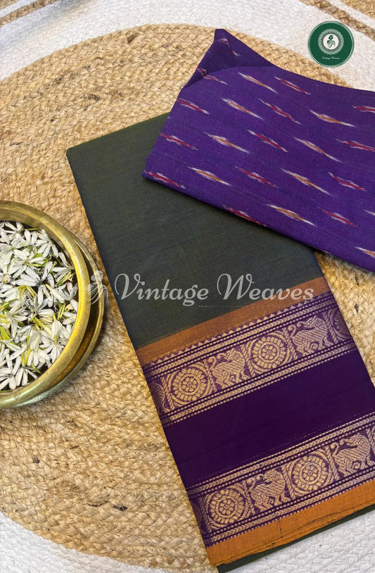 Chettinad cotton saree-Grey with Violet