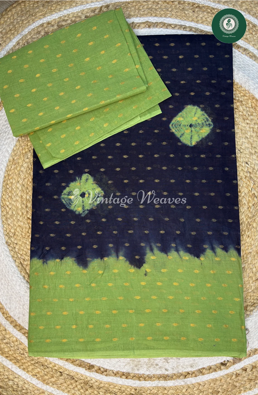 CottonSaree With GoldenDots-Blue