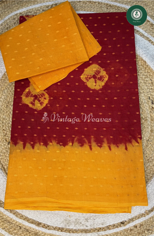 CottonSaree With GoldenDots-Red