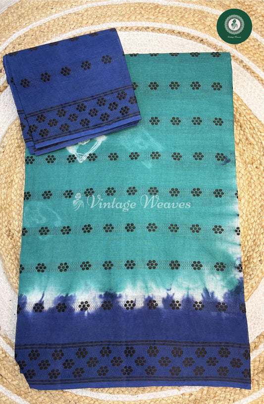 Cotton Saree With Weaving Butta-LightBlue