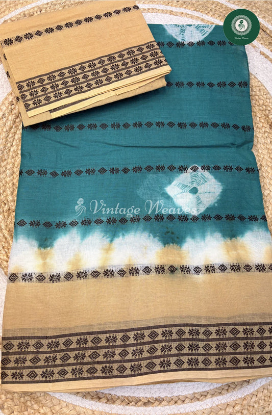 Cotton Saree With WeavingButta-LightBluewithSkin