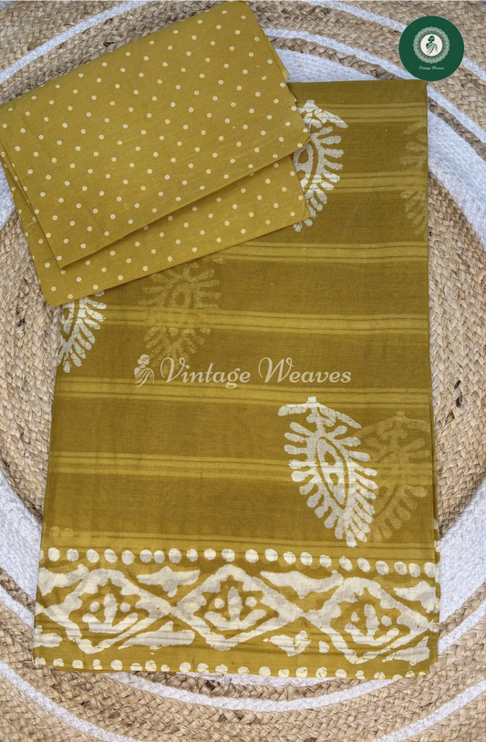 Cotton saree With Printed design-lightgreen