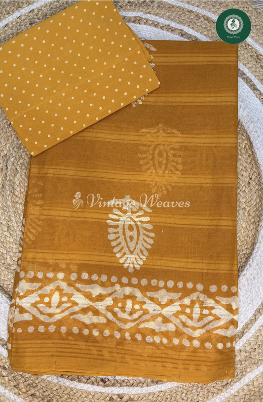 Cotton saree With Printed design-yellow