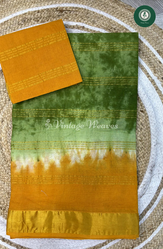 Daily Wear Cotton Bandhini Contrast-Green With Yellow