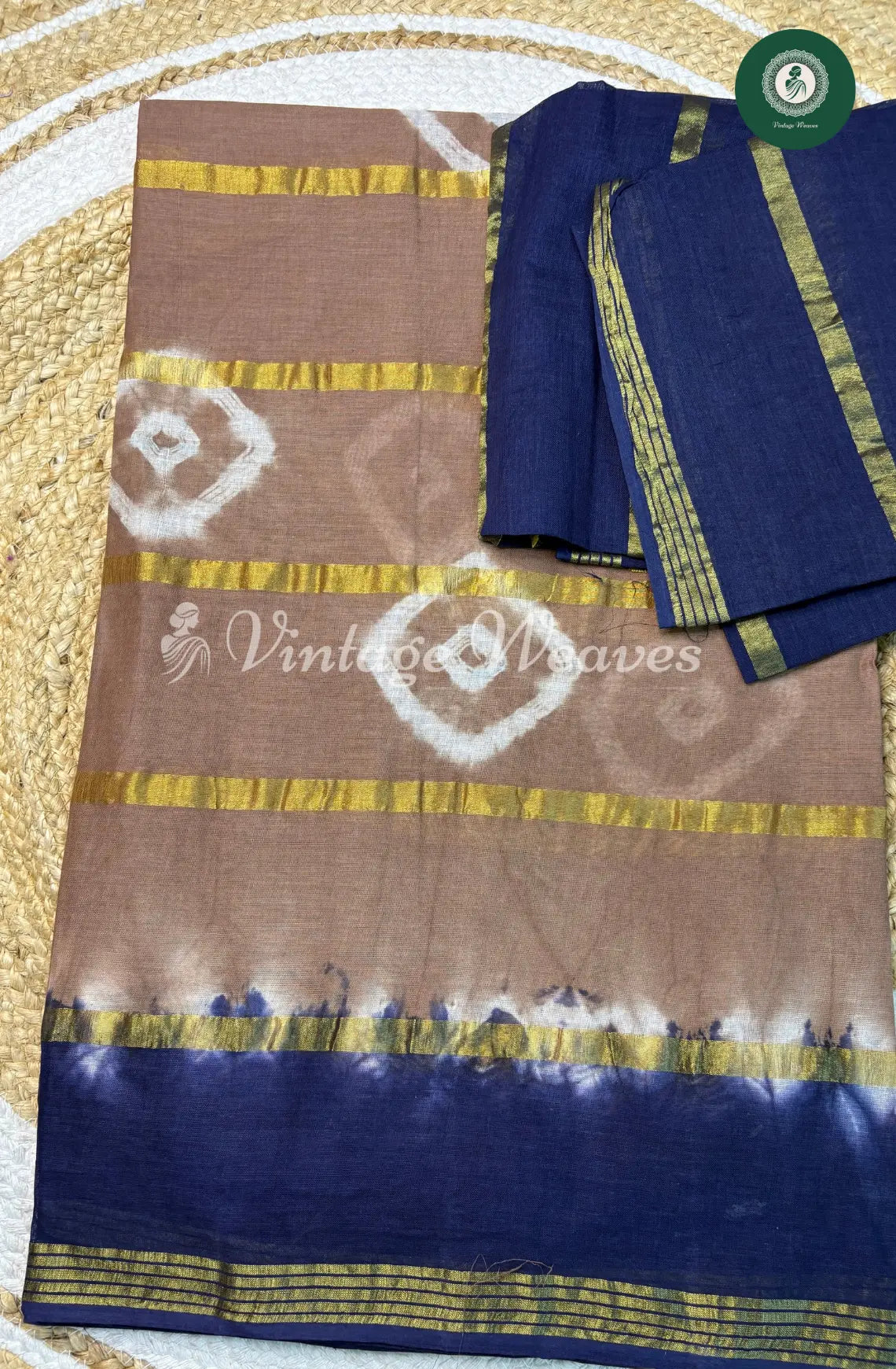 Daily Wear Cotton Bandhini design-Sandal andBlue