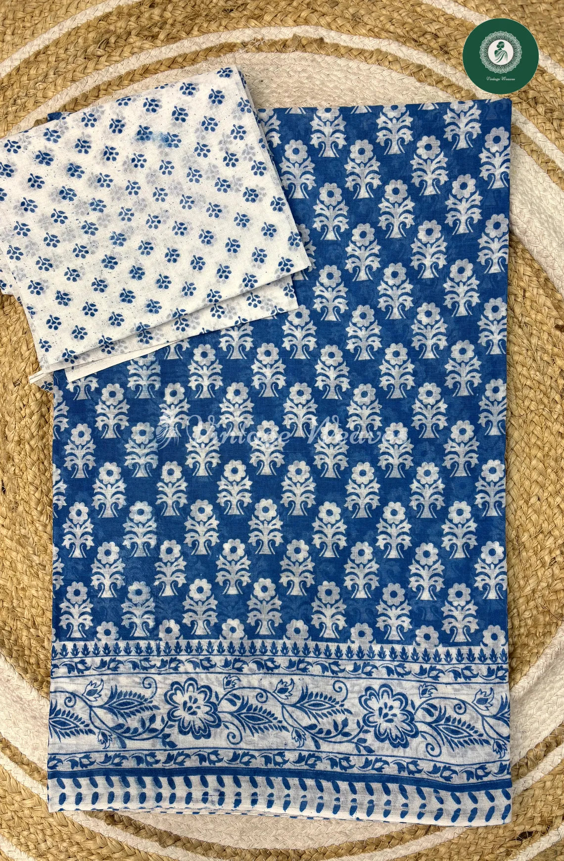 Daily Wear Cotton Flower Printed With White Blouse -Blue