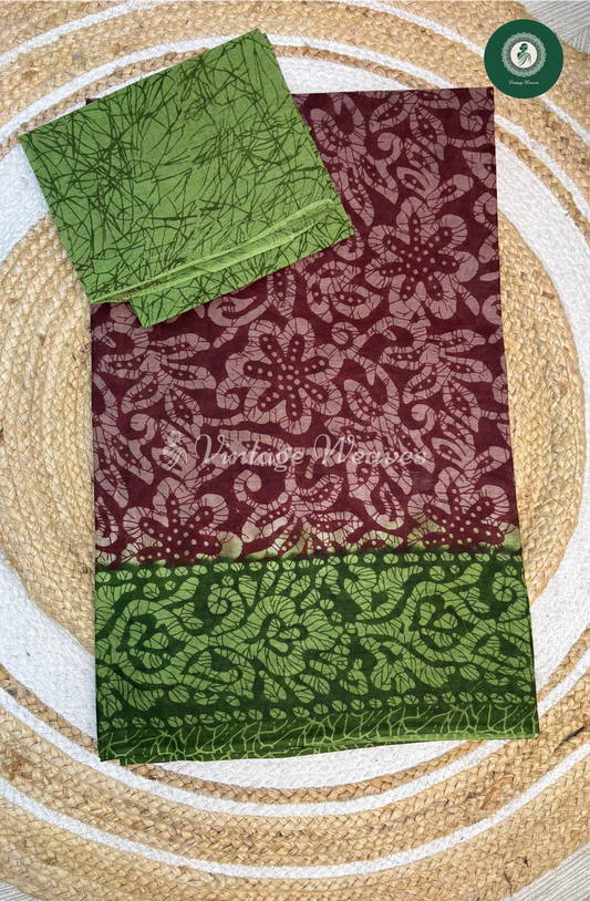 Daily Wear Cotton  Flowerbody -MarronWithGreen (1)