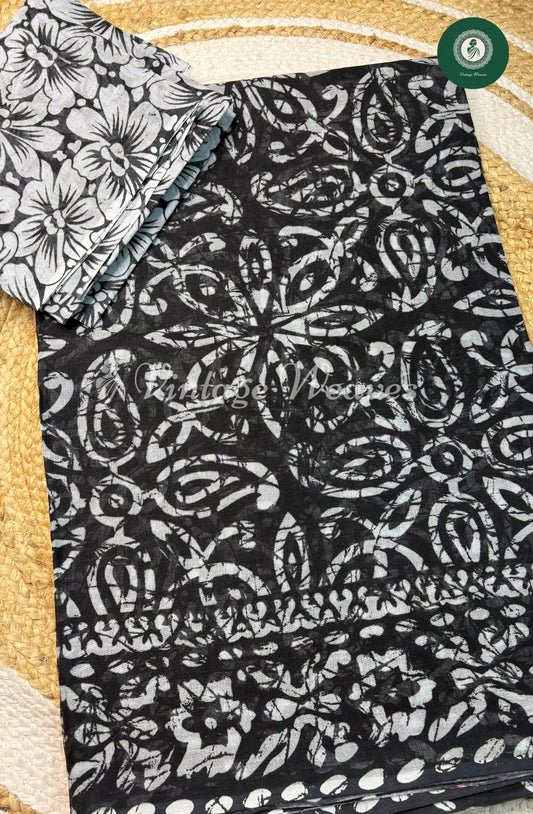 Daily Wear Cotton Flower design-Black