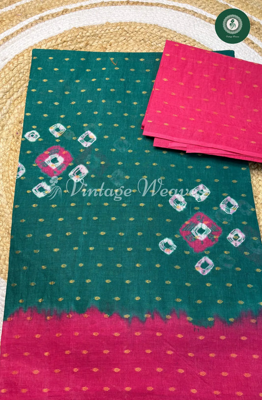 Daily Wear Cotton Full Butta-Green with Pink