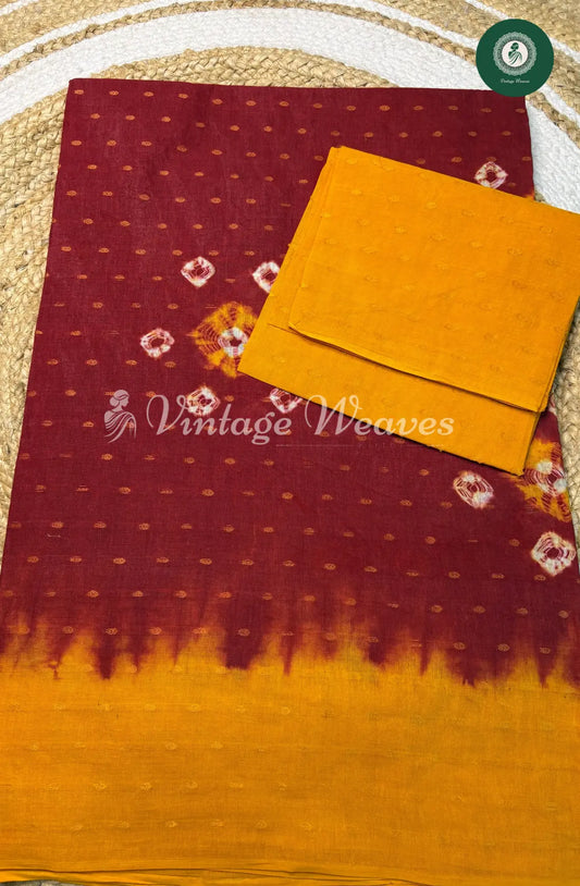 Daily Wear Cotton Full Butta-Red with Yellow