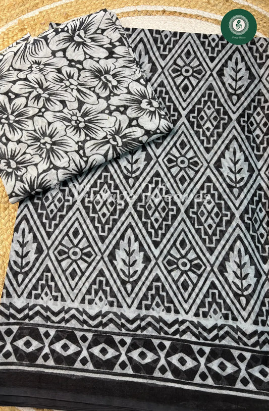 Daily Wear Cotton Leaf design-Black