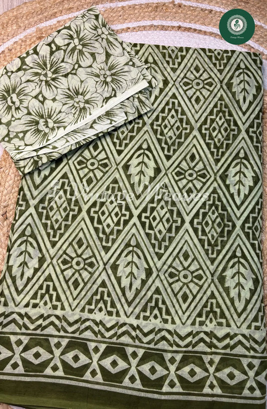 Daily Wear Cotton Leaf design-Green