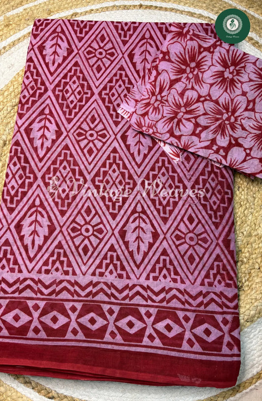 Daily Wear Cotton Leaf design-Reddish Pink