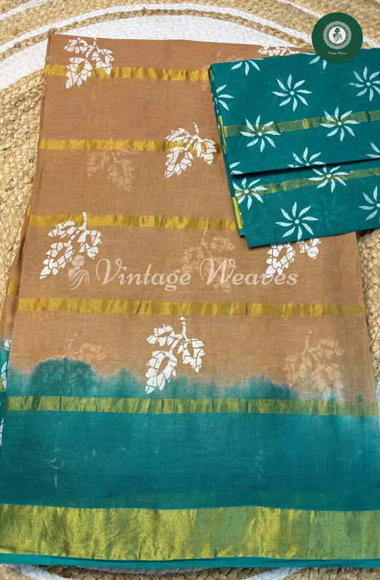 Daily Wear Cotton Leaf design-Sandal with TealGreen