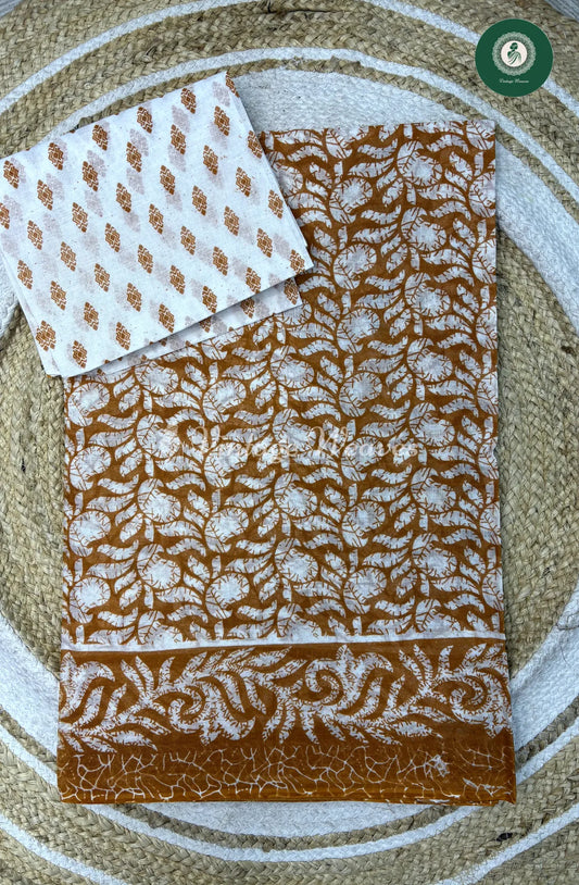 Daily Wear Cotton Mango With White Blouse-Mustard