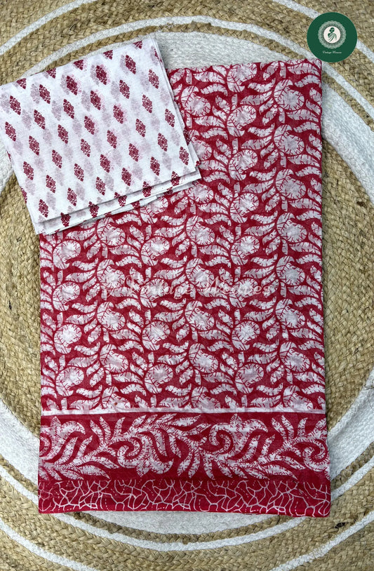 Daily Wear Cotton Mango With White Blouse-Pink