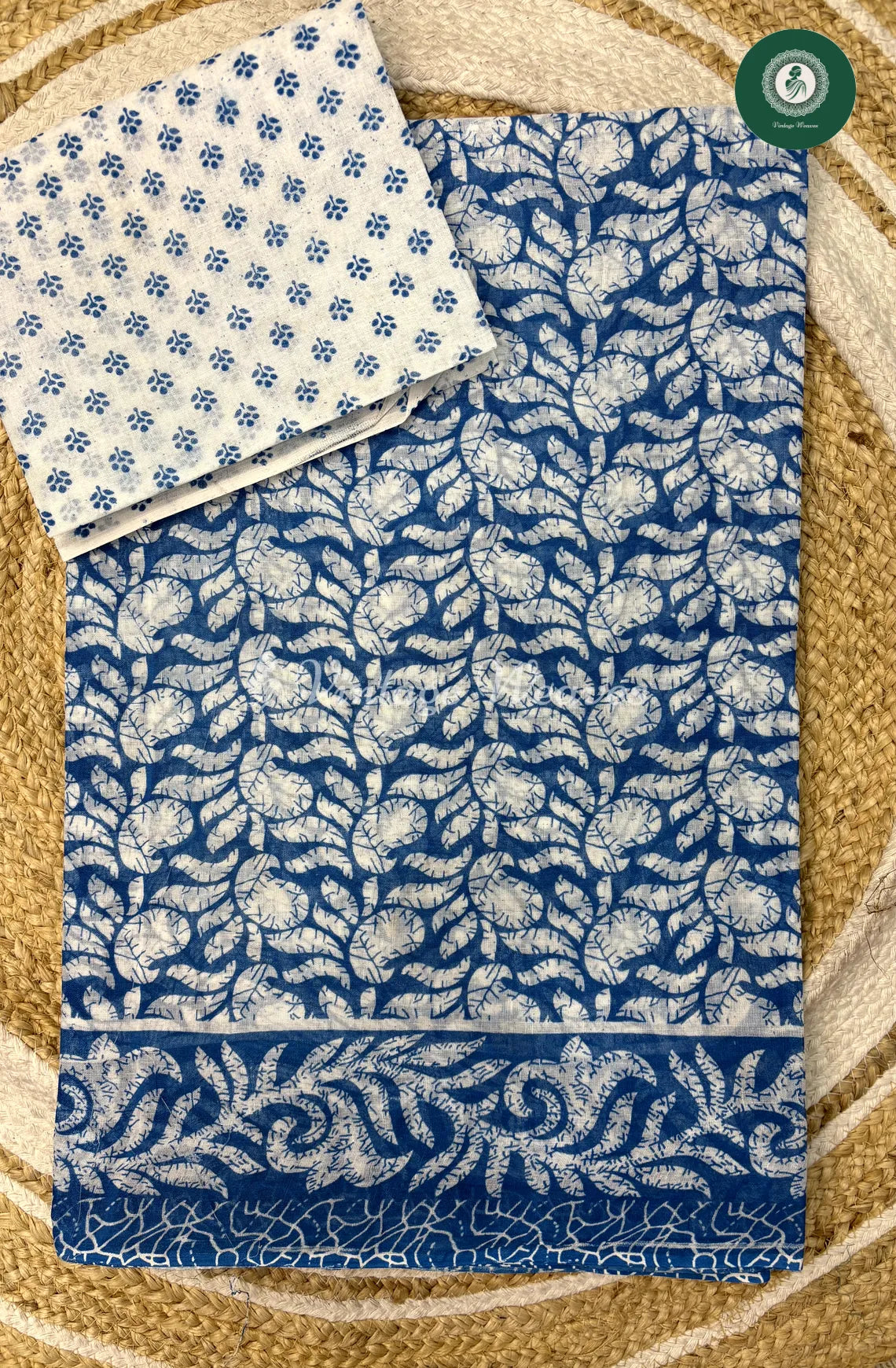 Daily Wear Cotton Mango With White Blouse-SkyBlue