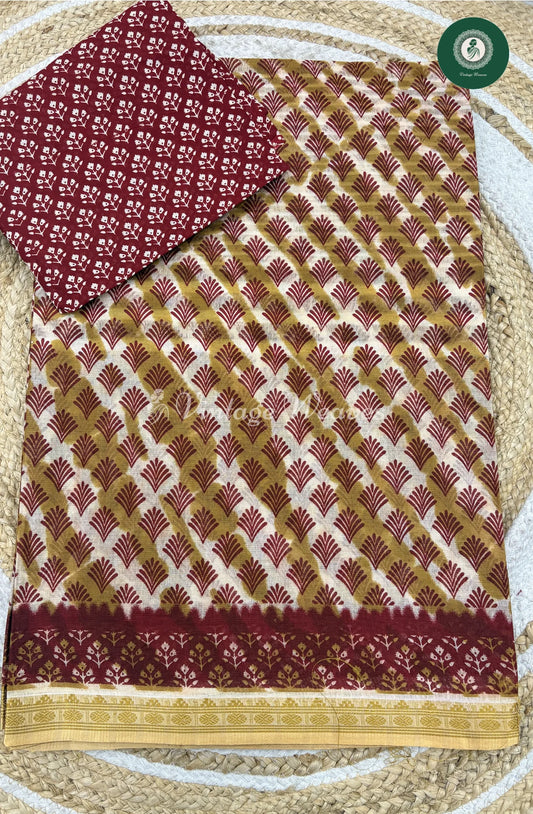 Daily Wear Cotton Printed-SandelwithMarron