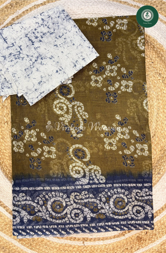 Daily Wear Cotton Printed Design-Green with Darkblue
