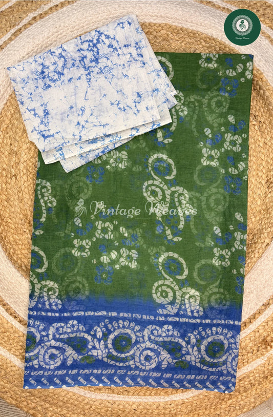 Daily Wear Cotton Printed Saree-Green