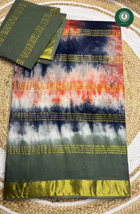Daily  Wear Cotton Printed Saree-Multicolor With Grey
