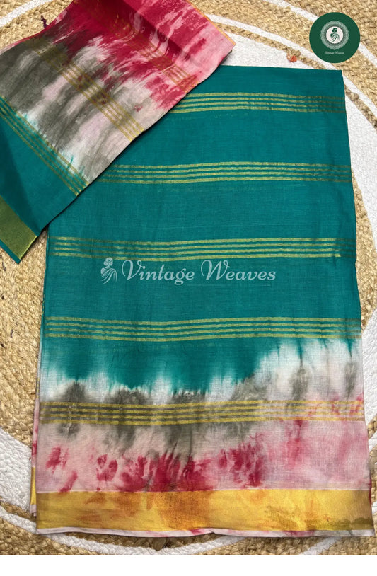 Daily  Wear Cotton Printed Saree-Multicolor with Blue