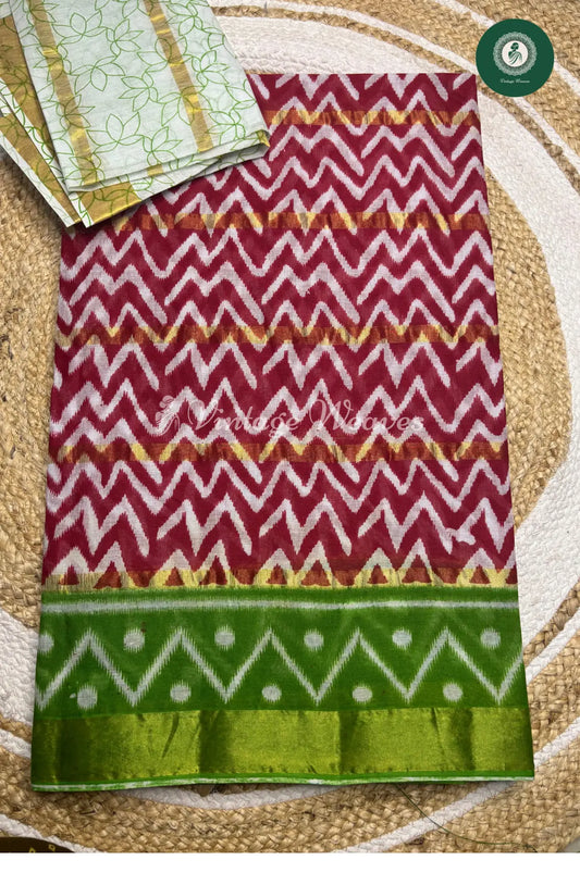 Daily  Wear Cotton Printed Saree-Zigzag Maroon