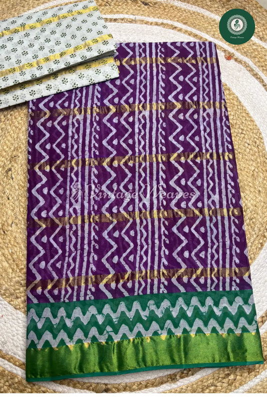 Daily  Wear Cotton Printed Saree-Zigzag Purple
