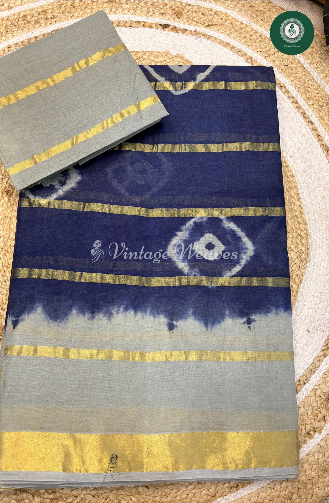Daily Wear Cotton Saree-BlueWithGrey (1)