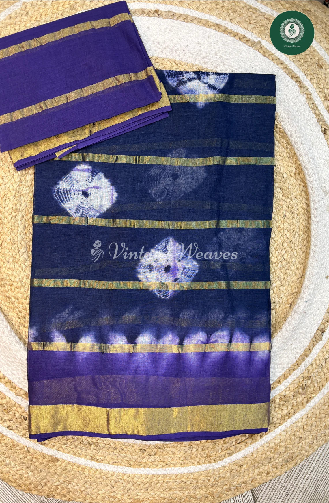 Daily Wear Cotton Saree-Blue With Purple