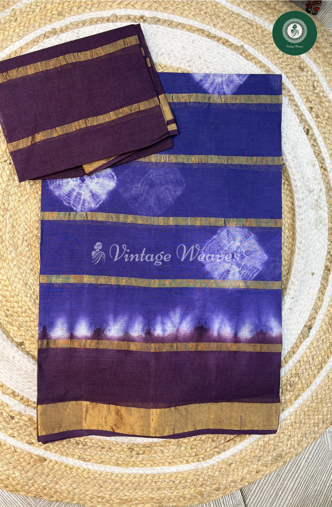 Daily Wear Cotton Saree-Blue with Purple_1