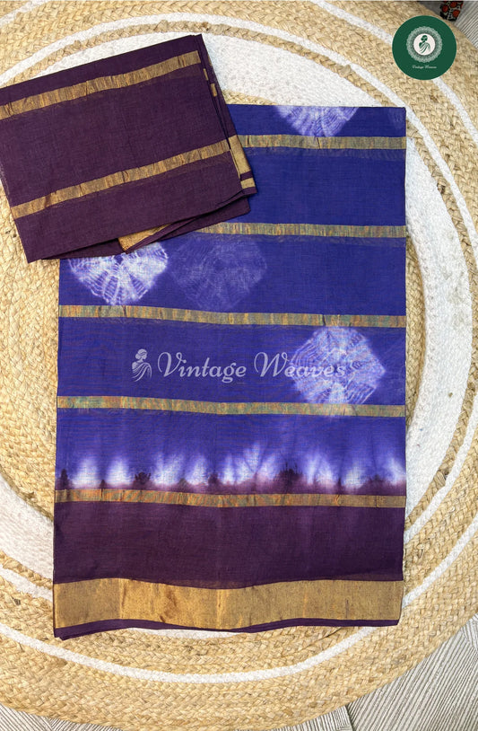 Daily Wear Cotton Saree-Blue with Purple_1