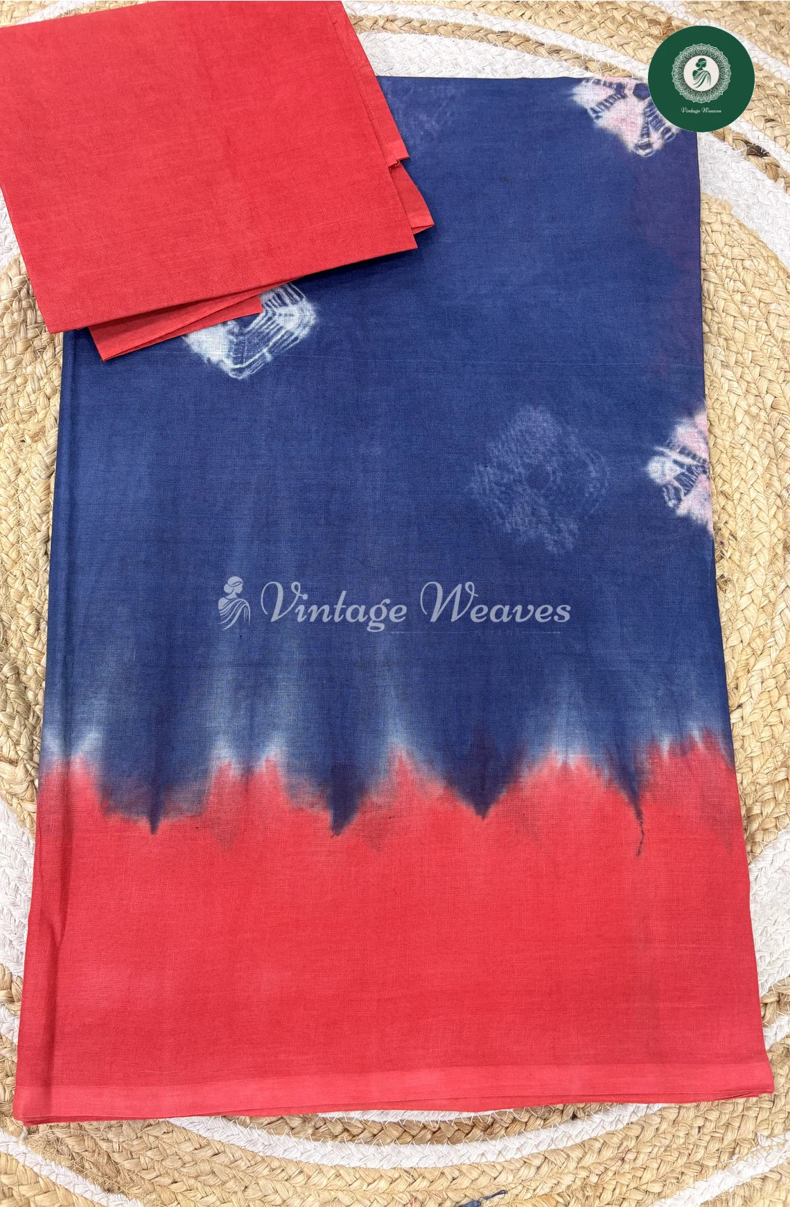 Daily Wear Cotton Saree -BluewithRed